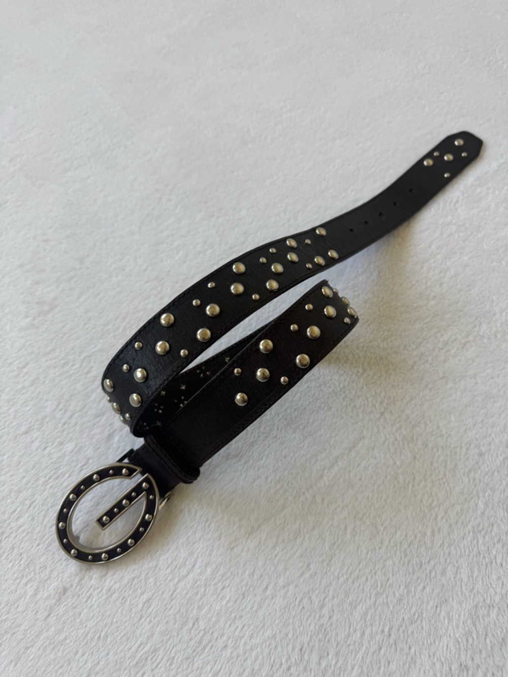 Y2K Black Studded Leather Belt with Oval Stud Buckle